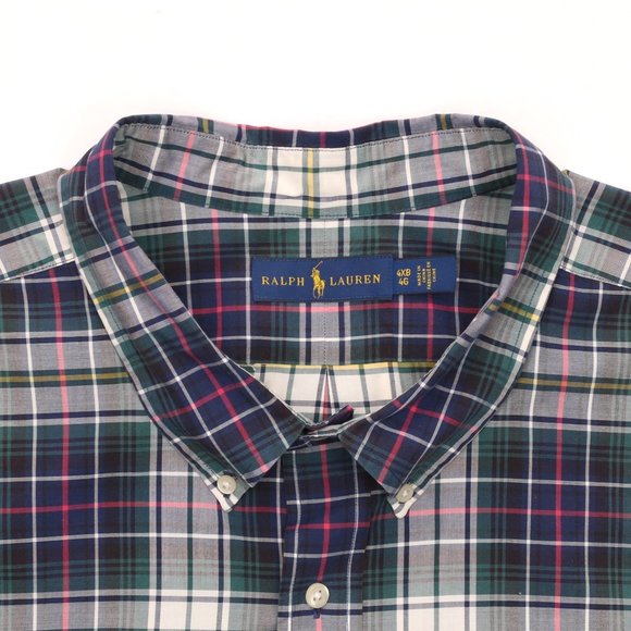 Ralph Lauren Long Sleeve Shirt Size 4XB Big - Green/Blue/White/Pink/Yellow Plaid - Picture 5 of 6